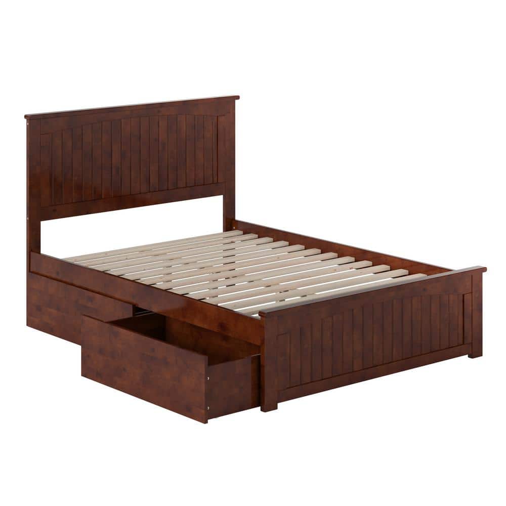 Nantucket Walnut Full Wood Platform Bed with Storage Drawers