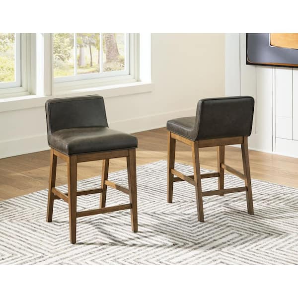 Cabalynn Brown/Black Faux Leather Counter Height Bar Stool