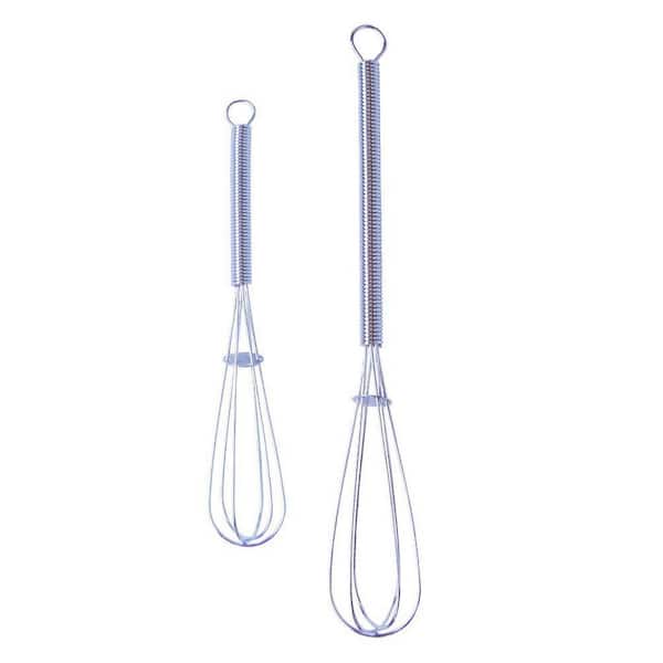 Stainless Steel Mini Whisk Set 2-Piece Whisking and Mixing Tool for Beating and Blending Ingredients, Silver