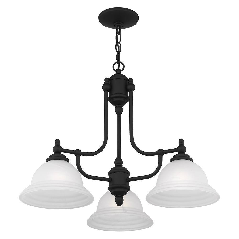 Elegant Black 3-Light Chandelier with White Alabaster Glass