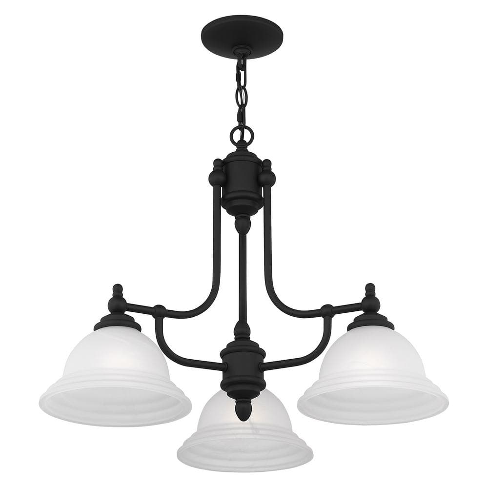 Elegant Black 3-Light Chandelier with White Alabaster Glass