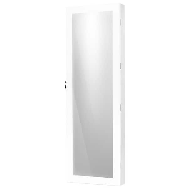 14.5 in. x 47.5 in. White Wall Mounted Lockable MDF Jewelry Armiore with Full-Length Mirror