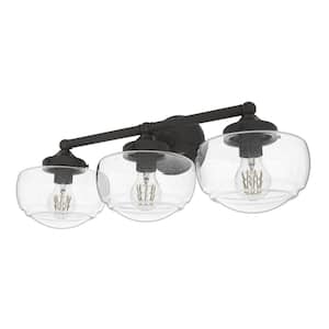 Saddle Creek 23.5 in. 3-Light Noble Bronze Vanity Light with Clear Seeded Glass Shades