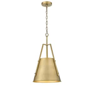 Luxor 1-Light Brushed Brass Shaded Pendant Light with Brushed Brass Metal Shade
