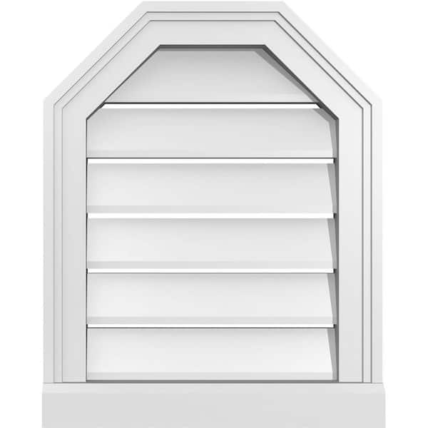 Ekena Millwork 16" x 20" Octagonal Top Surface Mount PVC Gable Vent: Functional with Brickmould Sill Frame