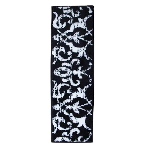 Floral Collection Navy 9 in. x 28 in. Polypropylene Stair Tread Cover (Set of 13)