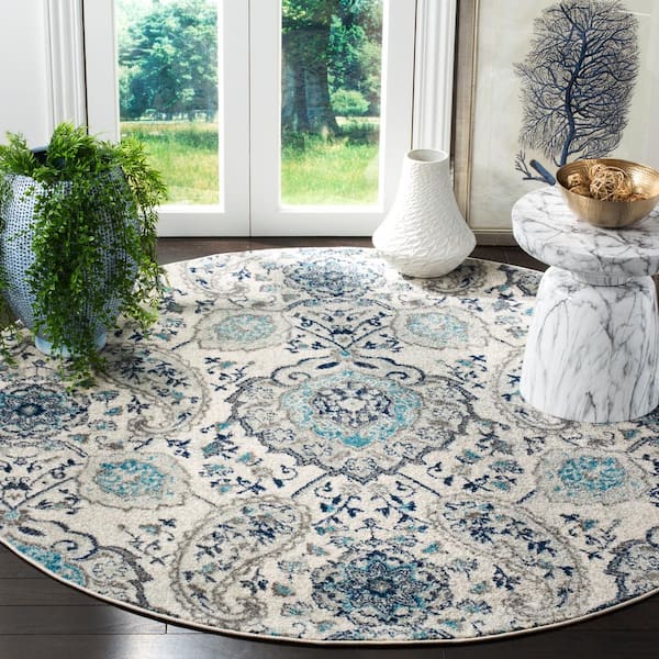 Madison Cream/Light Gray 5 ft. x 5 ft. Round Border Area Rug