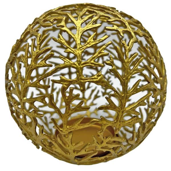 castellousa Gold 6 in. Fir Metal Leaf Tea-Light holder