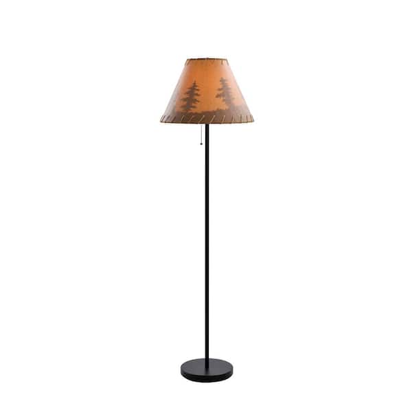 Catalina Lighting 58 in. Black Rustic Floor Lamp with Rope Trimmed Shade