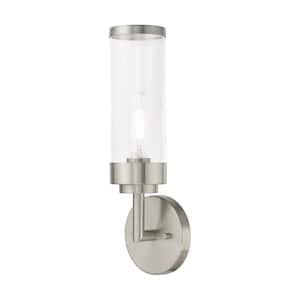 Cavanaugh 5.125 in. 1-Light Brushed Nickel ADA Wall Sconce with Clear Glass