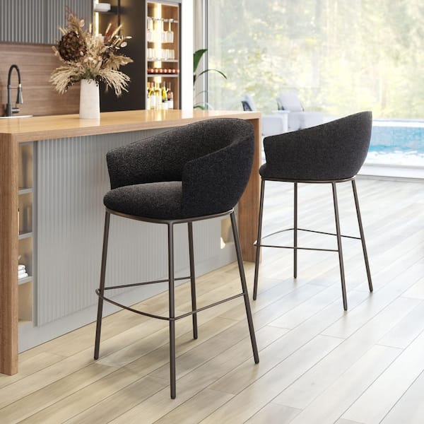 Essen 29.5 in. Solid Back Black and Bronze Plywood Frame Barstool with 100% Polyester Seat