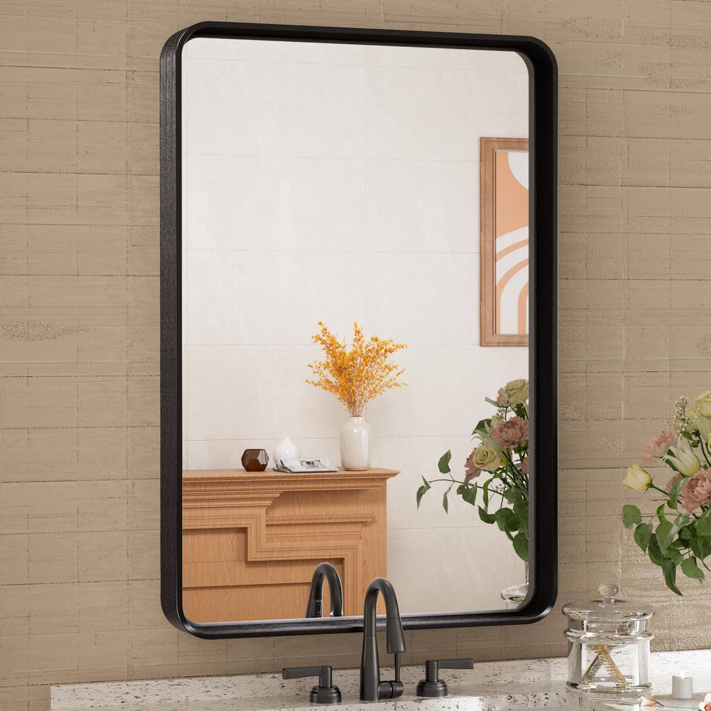 16 in. W x 24 in. H Rectangular Aluminum Framed Wall Mount Bathroom Vanity Mirror in Black price history on PriceWatchPro