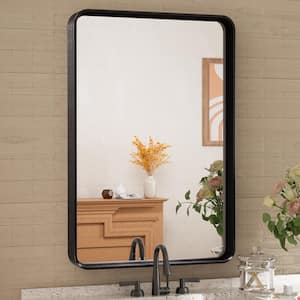 16 in. W x 24 in. H Rectangular Aluminum Framed Wall Mount Bathroom Vanity Mirror in Black
