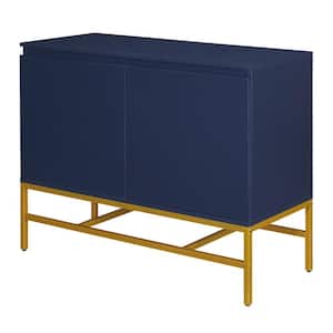 39.4 in. W x 15.7 in. D x 30 in. H Navy Blue Linen Cabinet with 2-Door, Gold Metal Legs