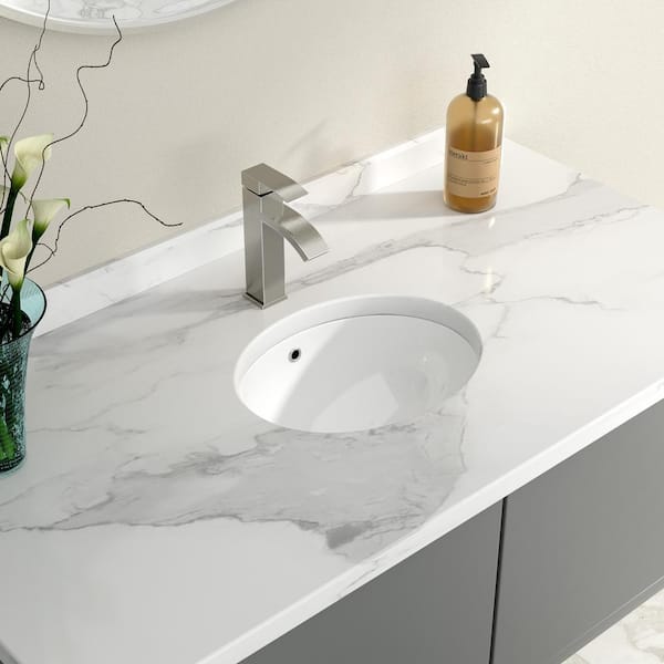 16 in. Oval Undermount Vessel Bathroom Sink in White Ceramic with Overflow