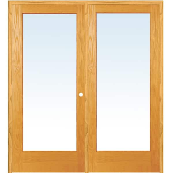 60 in. x 80 in. Unfinished Left-Hand Active Pine Wood Full Lite Clear Prehung Interior French Door