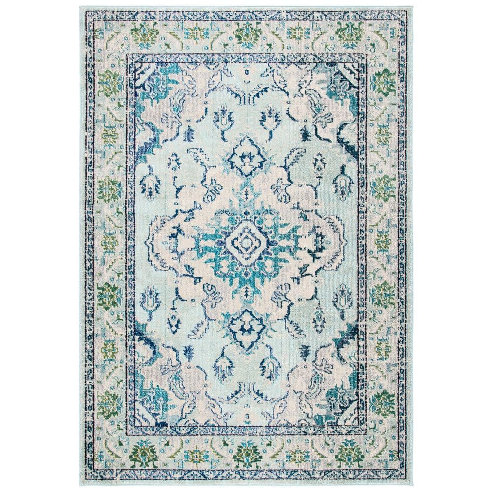 SAFAVIEH Monaco Light Blue/Ivory 8 ft. x 10 ft. Distressed Border ...