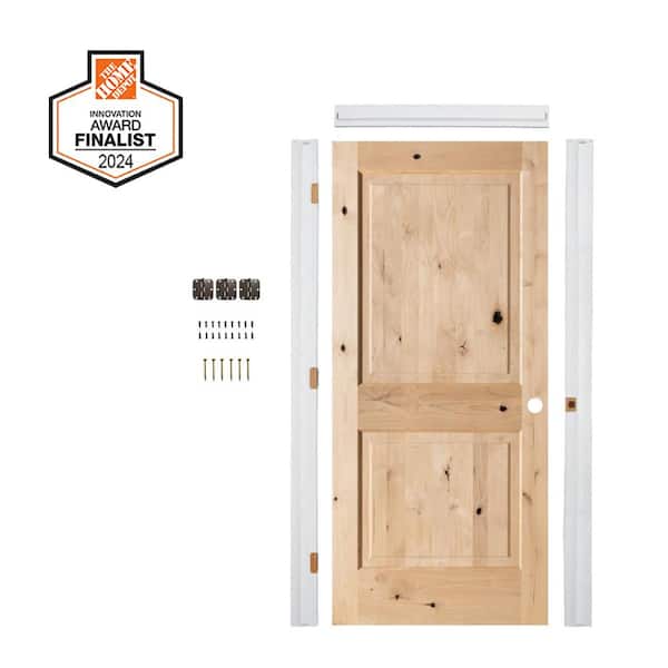 DIY RTA Kit 30 in. x 80 in. Knotty Alder Square Top Left-Hand Unfinished Wood Single Ready To Assemble Interior Door