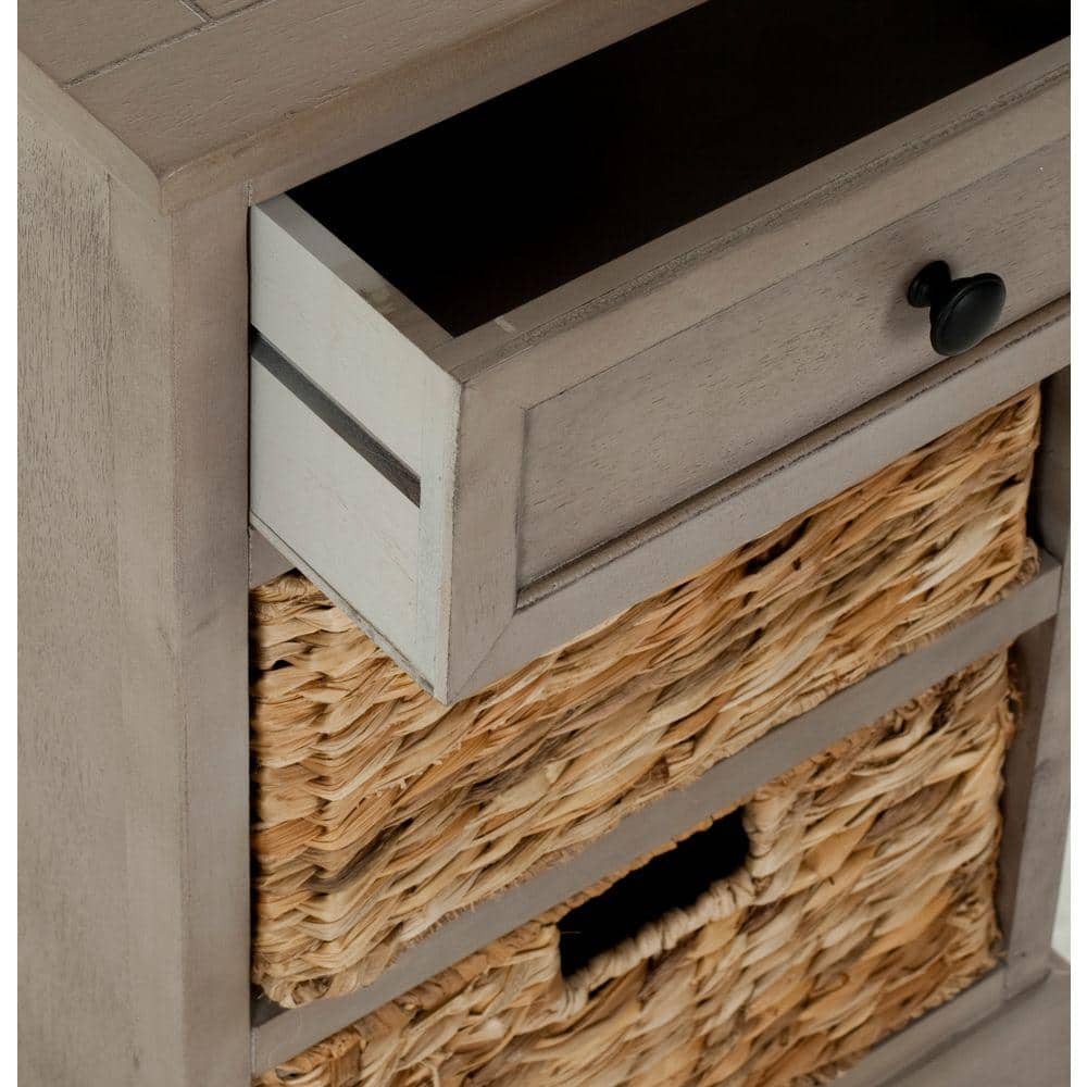 Transitional Vintage Gray Rectangular Pine Side Table with Storage
