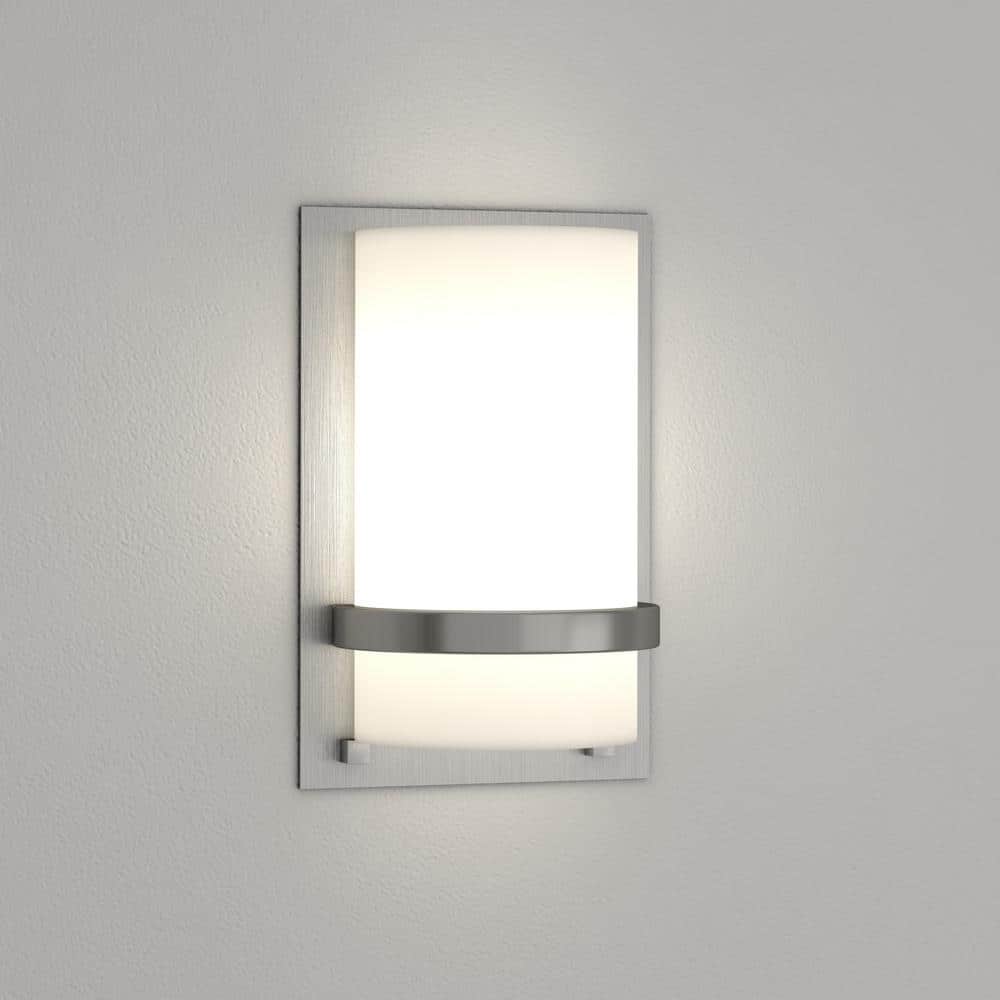 Brushed Nickel Cylinder Wall Sconce with Etched Glass Shade