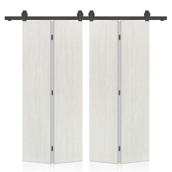 68 in. x 94 in. Hollow Core White Composite Texture Double Bi-fold Door with Sliding Barn Door Hardware Kit