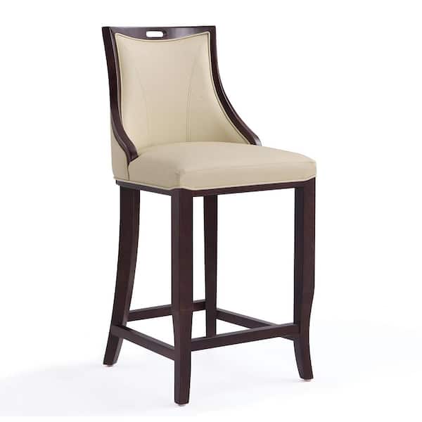 Manhattan Comfort Emperor 27 in. Cream and Walnut Beech Wood Bar Stool with Faux Leather Upholstered Seat