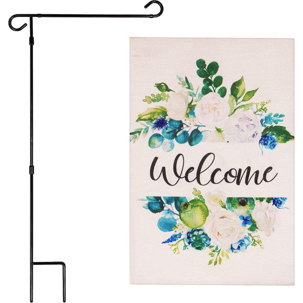 1 ft. x 1.5 ft. Polyester Welcome Elegant Floral Arrangement 2-Sided Garden Flag Burlap with 36 in. Black Iron Stand price history on PriceWatchPro