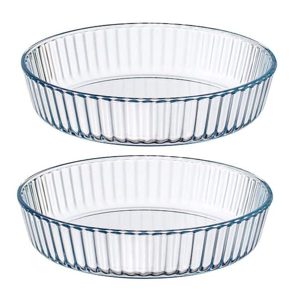 2 Piece Round Borosilicate Glass Pie Dish Non Stick Baking Plate Set with Rippled Edge for Cakes and Snacks