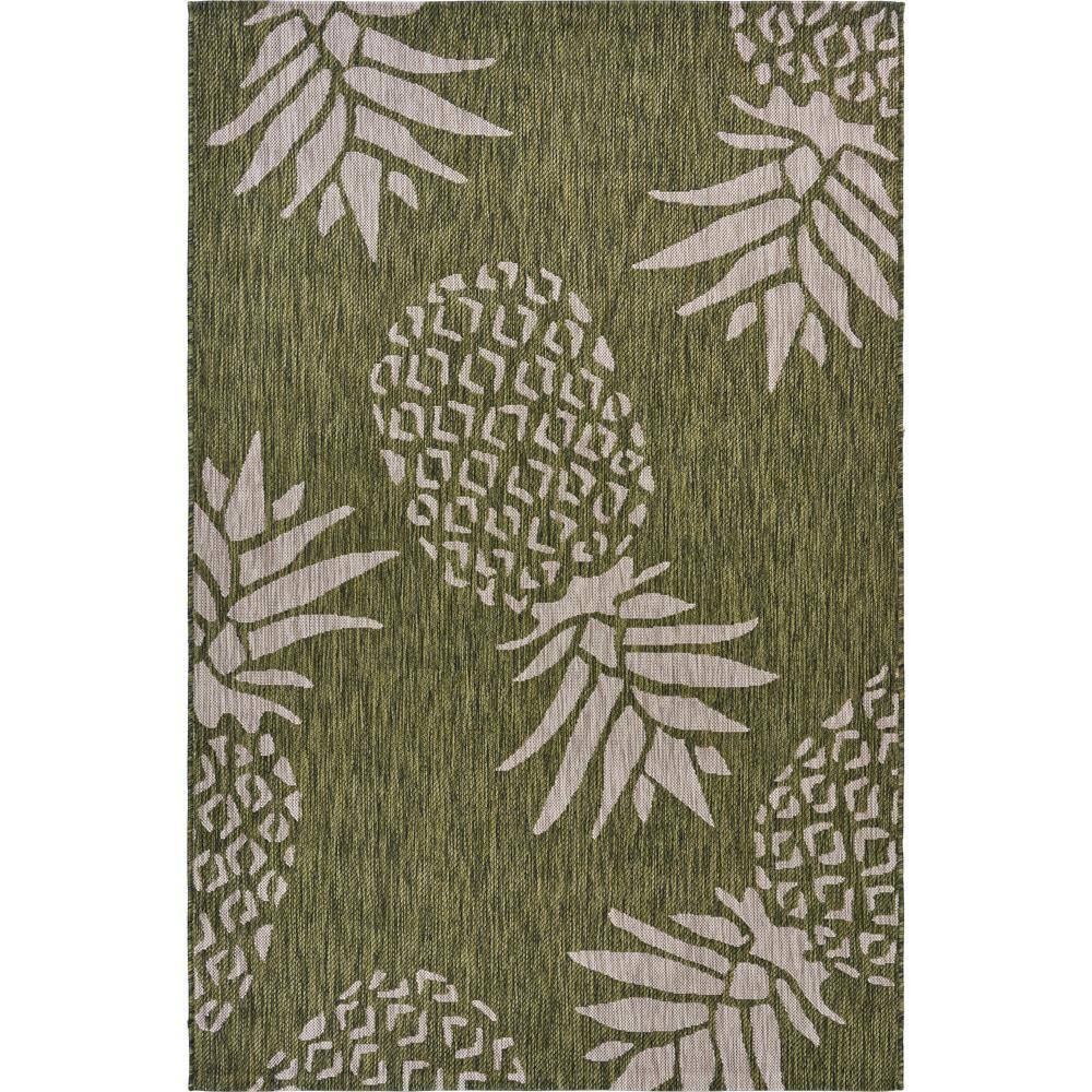 Clover Tropical Green/Beige 5 ft. x 7 ft. Pineapple Escape Indoor/Outdoor A