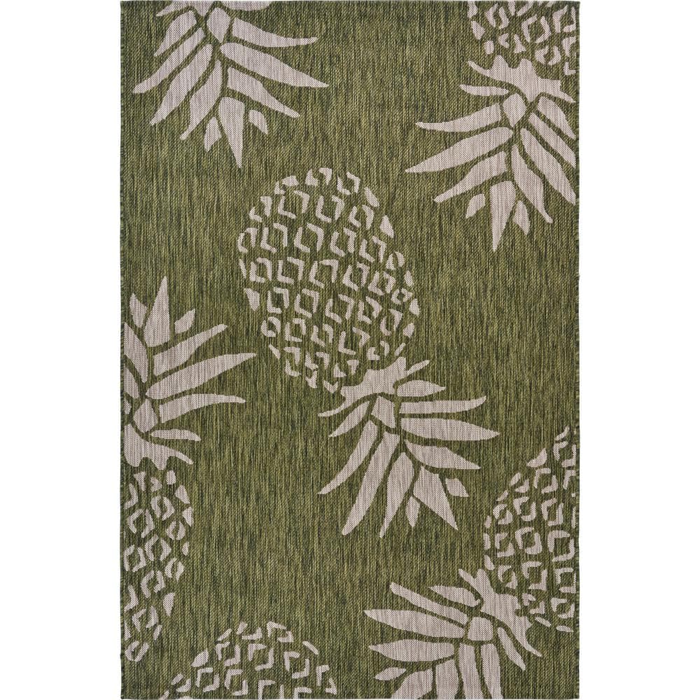 Clover Tropical Green/Beige 1 ft. 10 in. x 3 ft. Pineapple Escape Polypropy