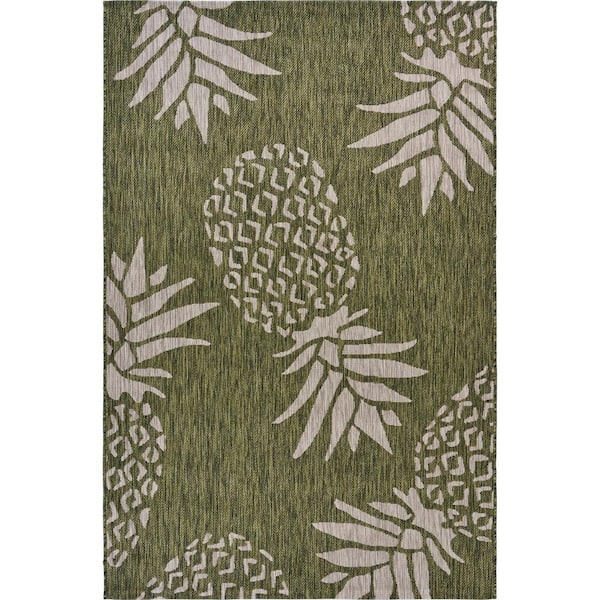 Unbranded Clover Tropical Green/Beige 7 ft. 9 in. x 9 ft. 9 in. Pineapple Indoor/Outdoor Area Rug