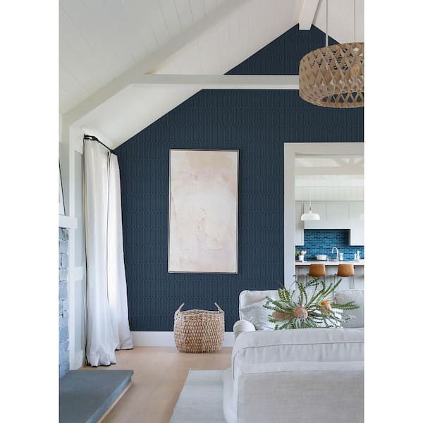 Lars Navy Retro Wave Paper Glossy Non-Pasted Wallpaper Roll