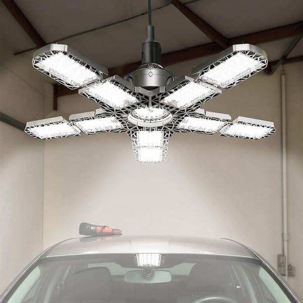 5-Leaf LED Garage Light, 51W High-Brightness Deformable Fixture, 5673LM 6500K Daylight, E26 Base, Adjustable Panels