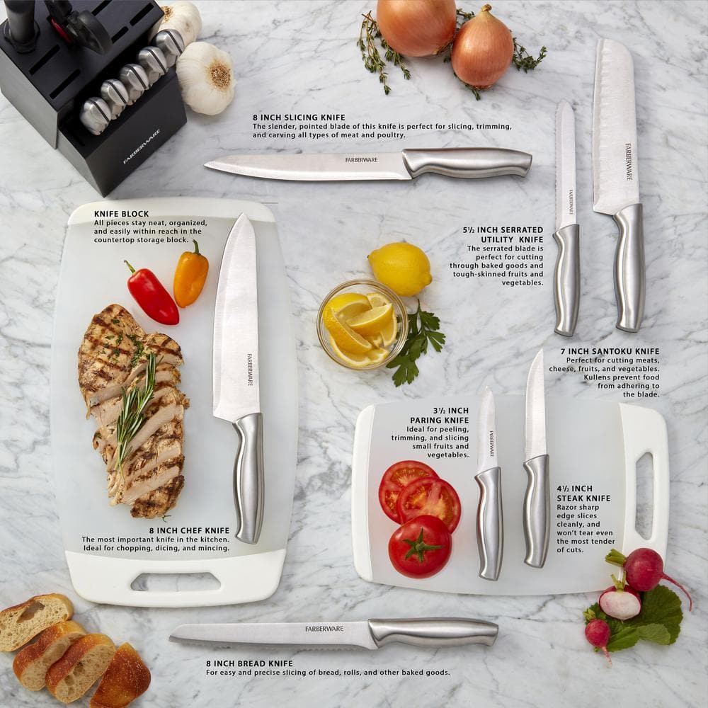 15-Piece High Carbon Stainless Steel Knife Block Set with Ergonomic Handles
