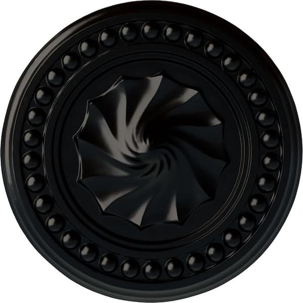 Ekena Millwork 15-3/4" x 2" Foster Shell Urethane Ceiling Medallion (Fits Canopies upto 9-5/8"), Hand-Painted Jet Black