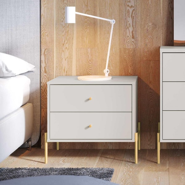 Manhattan Comfort Jasper Full Extension 2-Drawer White Nightstand (Set of 2) (22.08 in. H x 25.15 in. W x 17.51 in. D)