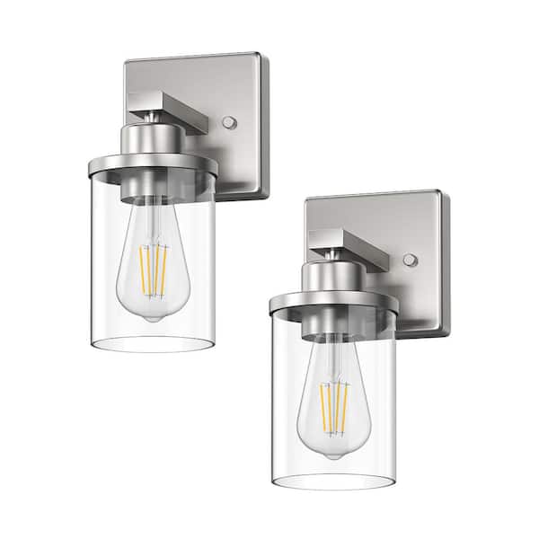 4.7 in. Brushed Nickel LED Vanity Light Dimmable Bath Sconce With Glass Shade (Set of 2)