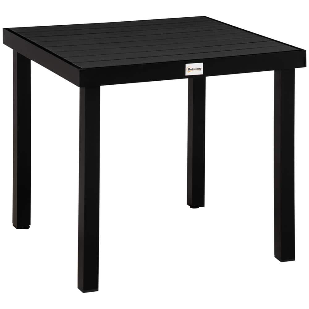 Rustic-Look 4-Person Black Square Plastic Outdoor Dining Table, Aluminum Le