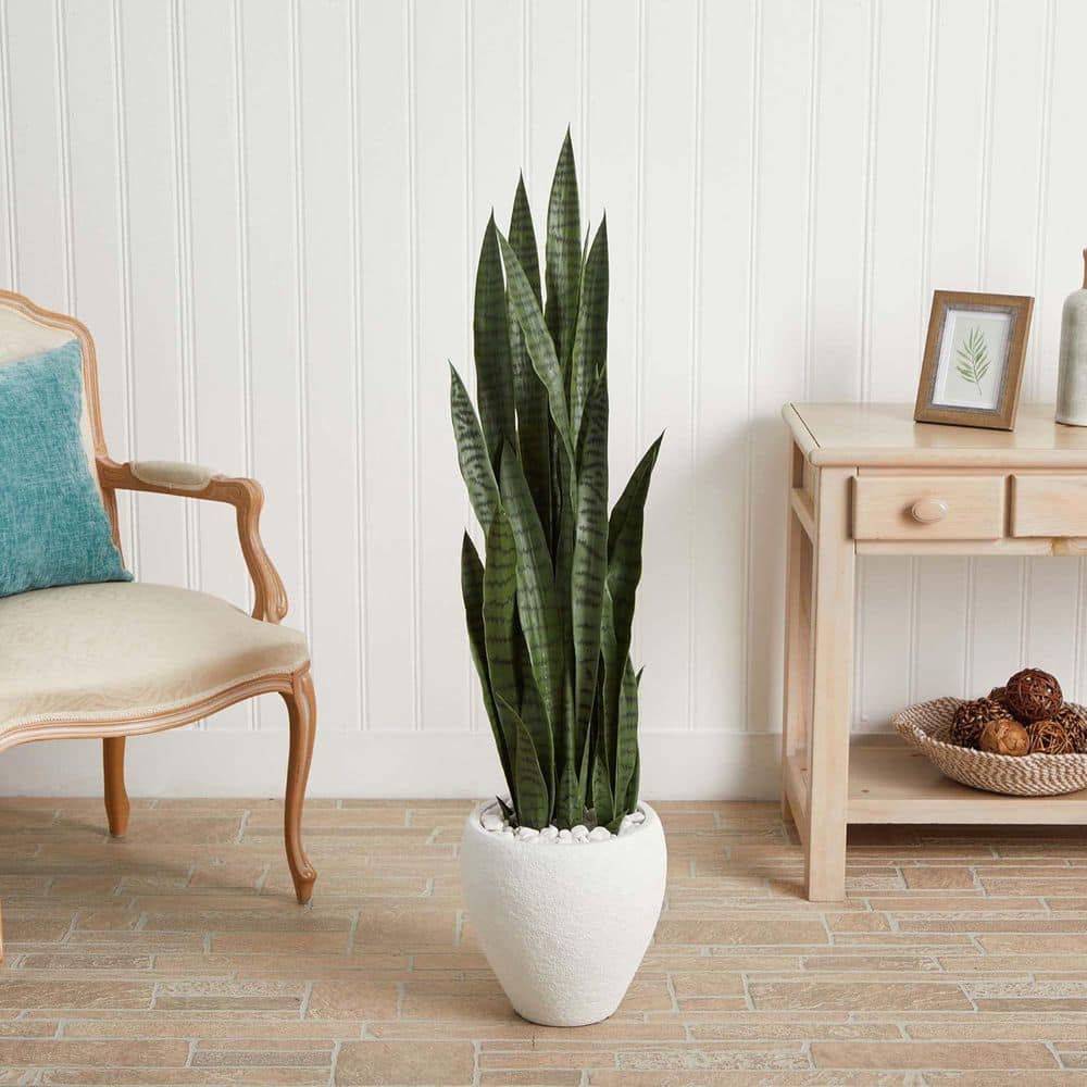 51 in. Artificial Green Indoor/Outdoor Sansevieria Plant, Faux Decorative Accent, Modern Tall Green Display