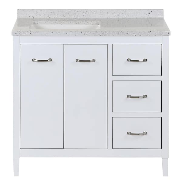 Marrett 37 in. Single Sink White Bath Vanity with Silver Ash Cultured Marble Top (Assembled)