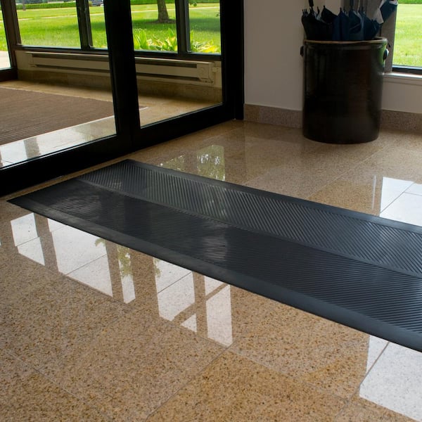 Indoor/Outdoor Black 27 in. x 120 in. Rubber Runner Rug