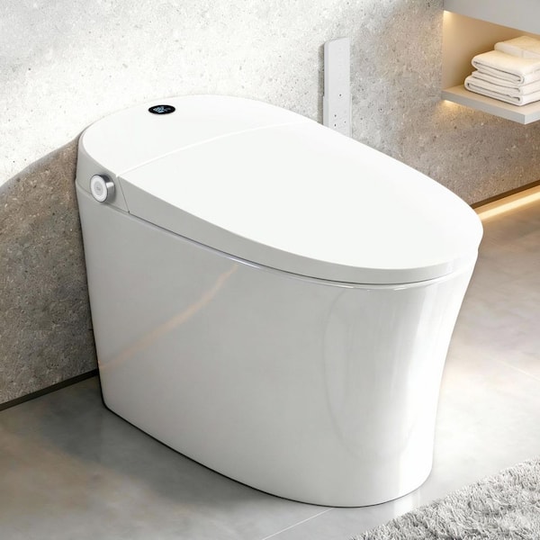 Smart Bidet Toilet w/Tank & Foam Shield Splash Proof, Dual Flush 1.1/1.6 GPF,Foot Sensor Flush,in White Elongated Toilet