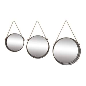 24 in. x 24 in. Gray Aluminum Farmhouse Round Wall Mirror (Set of 3)