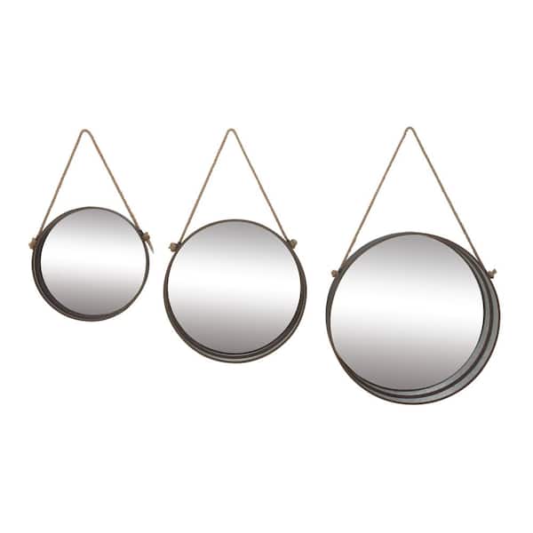 Litton Lane 24 In X Farmhouse Round Framed Gray Aluminum Decorative Mirror Set Of 3 47944 The Home Depot Litton Lane 24 In X Farmhouse, Round Decorative Mirror Set