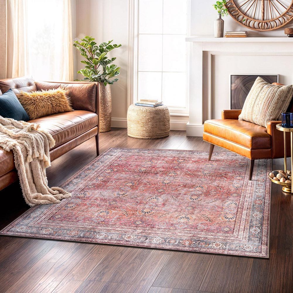 World Rug Gallery Vintage Inspired Machine Washable Non Slip Red 6
