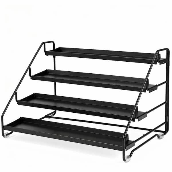 4-Tier Adjustable Metal Spice Rack with Step Shelves and Protective Railing for Kitchen Cabinet Counter