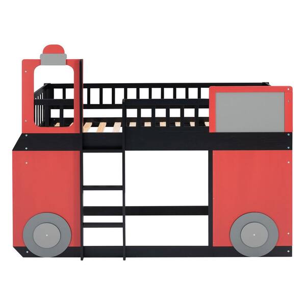 JASMODER Red Non-Upholstered Frame Twin Platform Bed Train Design