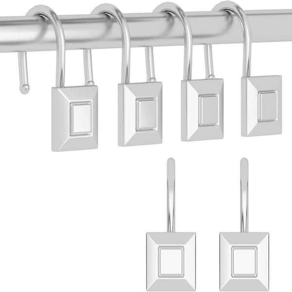 Flynama Square Zinc Alloy Hanging Shower Curtain Rings/Hooks 12-Pack for Bathrooms in Silver