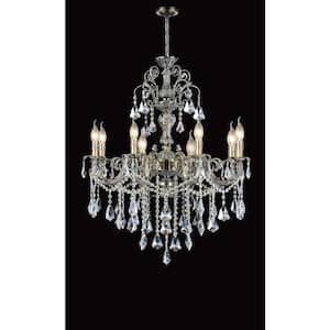 Brass 8 Light Up Chandelier With Antique Brass Finish