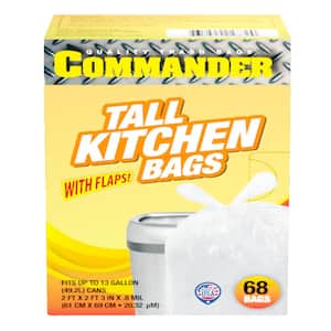 Ultrasac 13 Gal. 0.8 Mil White Garbage Bags with Flap Ties 24 in. x 27 in. Pack of 68 for Home, Office and Bathroom